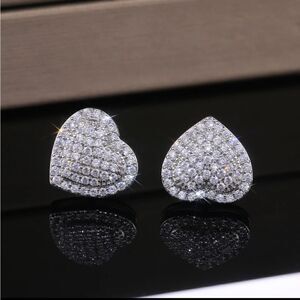 Silver Heart Diamond Earrings